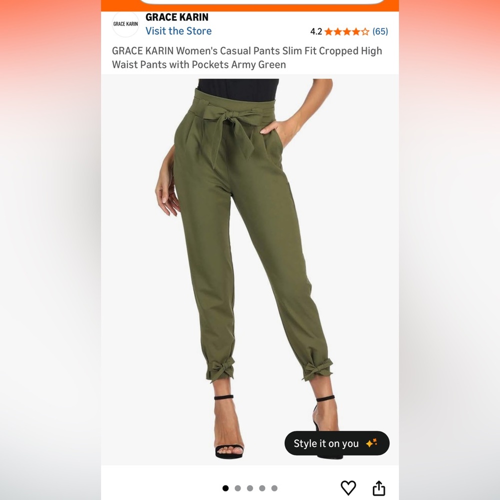 Grace Karin Olive Tie-Waist Cropped Pants
